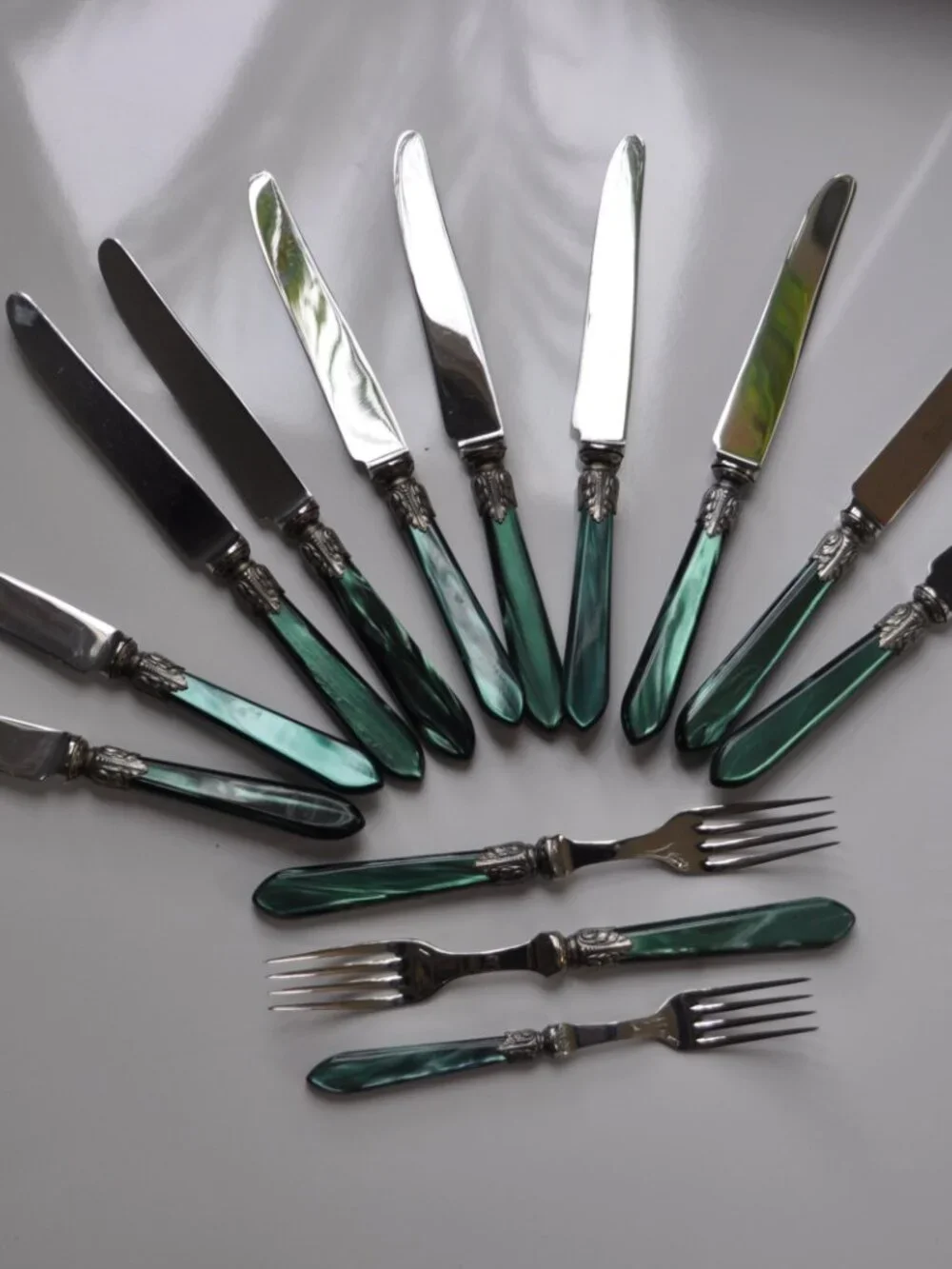 Jean Couzon France Galaxy Green Flatware – 13 Pieces – Rare Discontinued